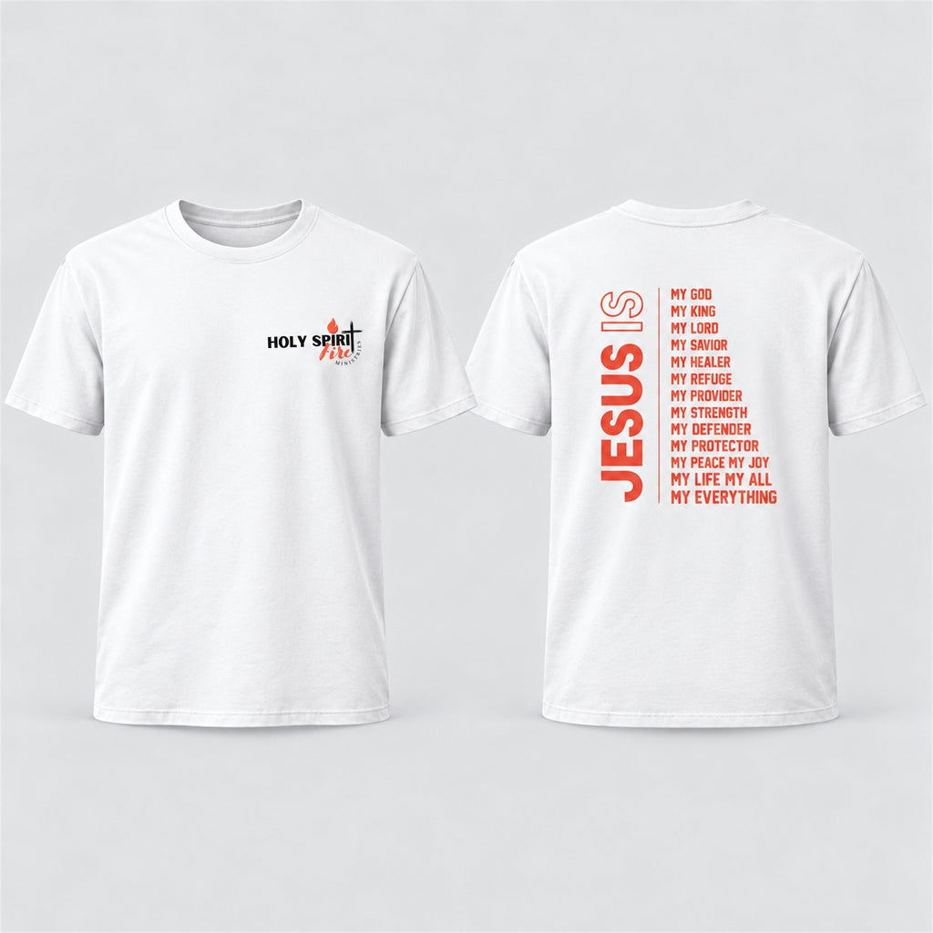Jesus Is tee - white - front and back
