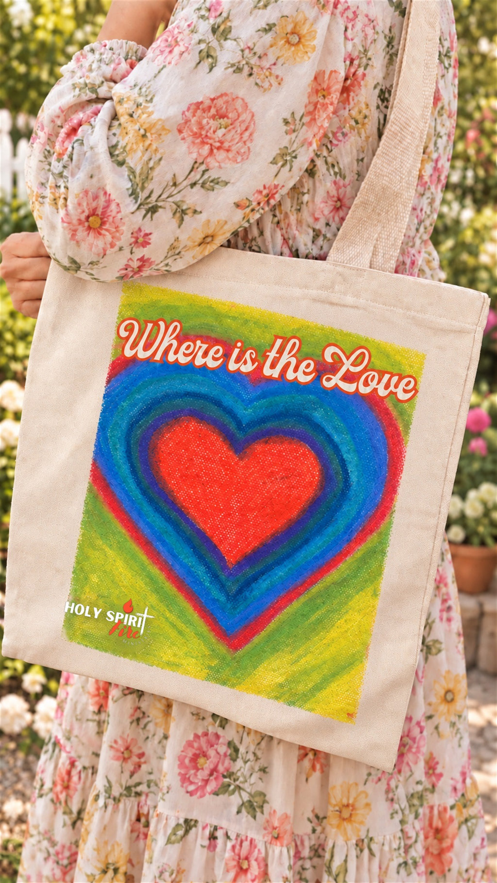 Where is the Love tote bag - carried on the shoulder