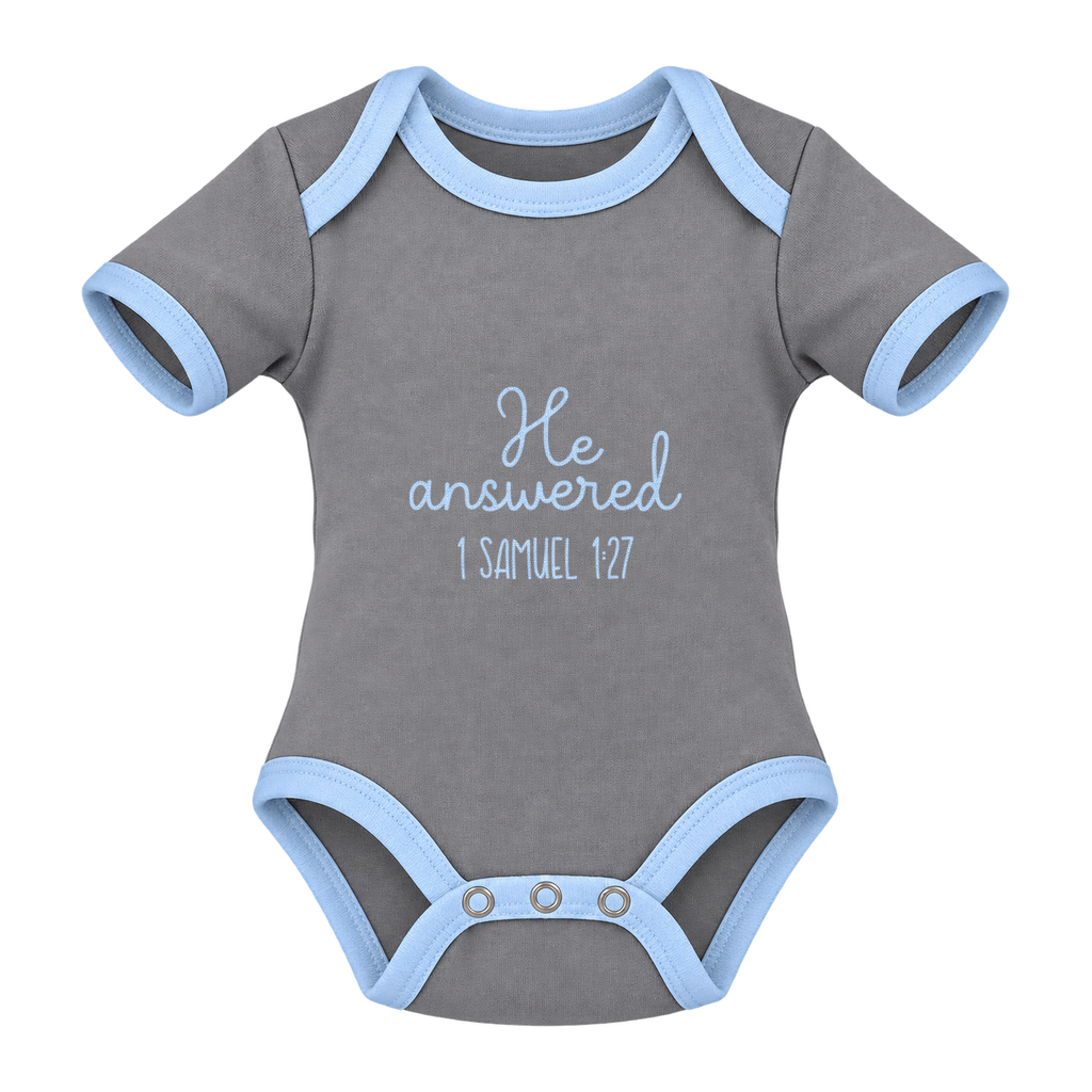 He Answered baby grow, Grey and Blue