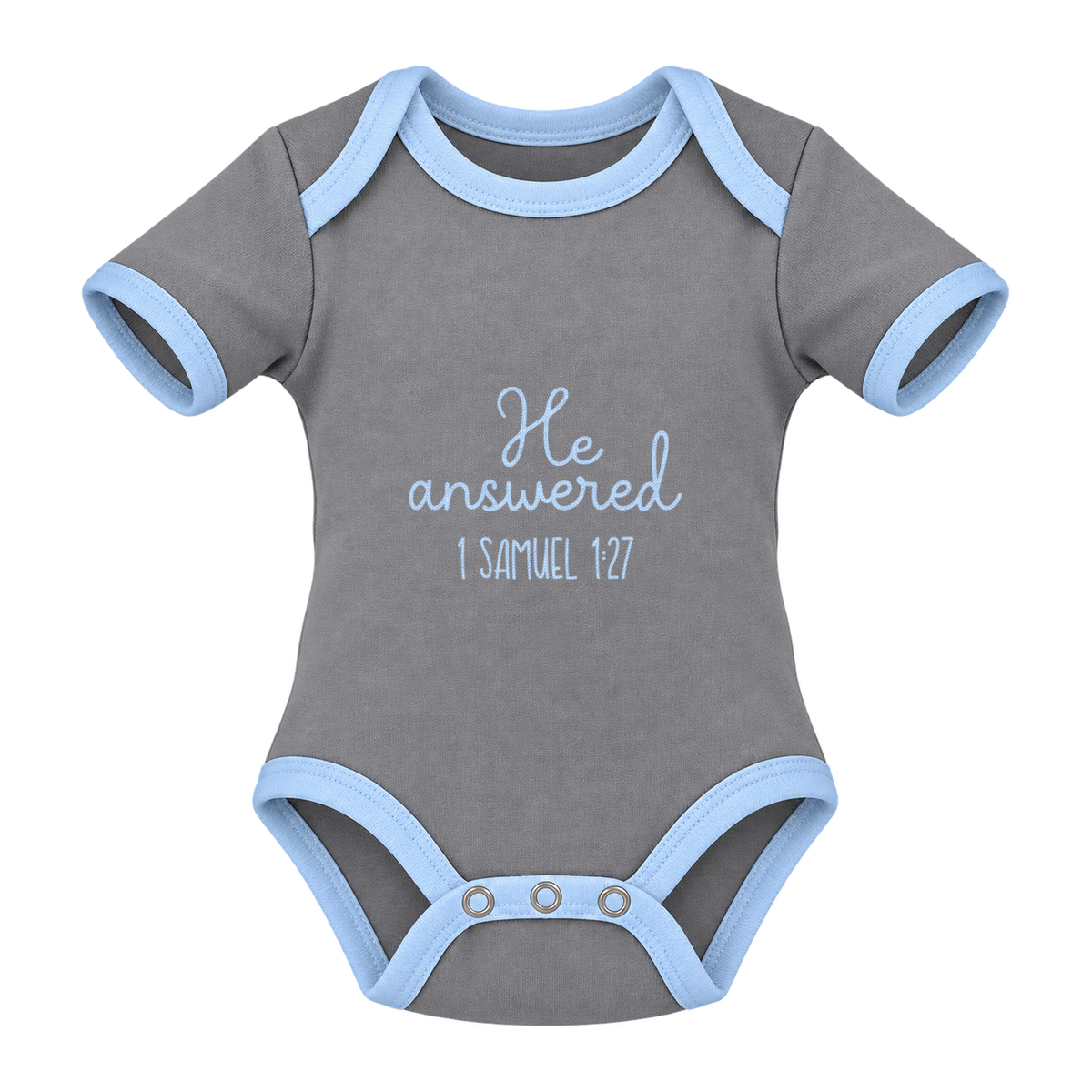 He Answered baby grow, Grey and Blue