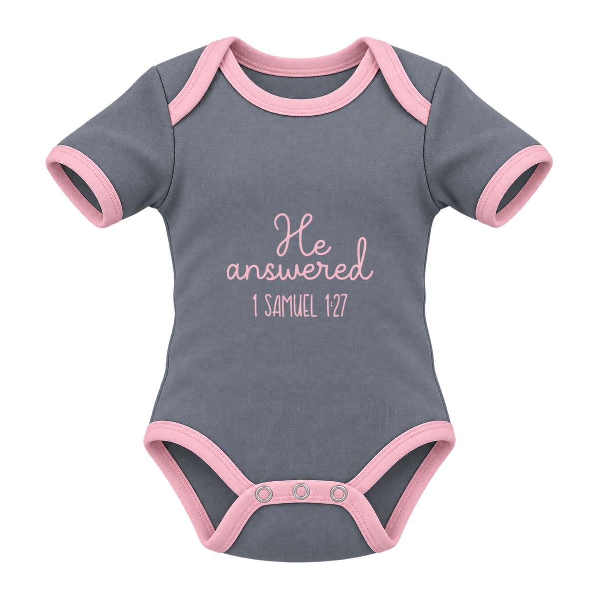 He Answered baby grow, Grey and Pink