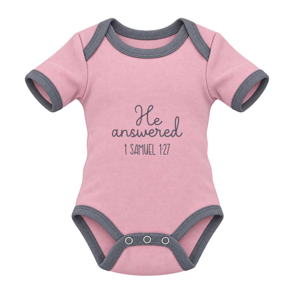 He Answered baby grow, Pink and Grey