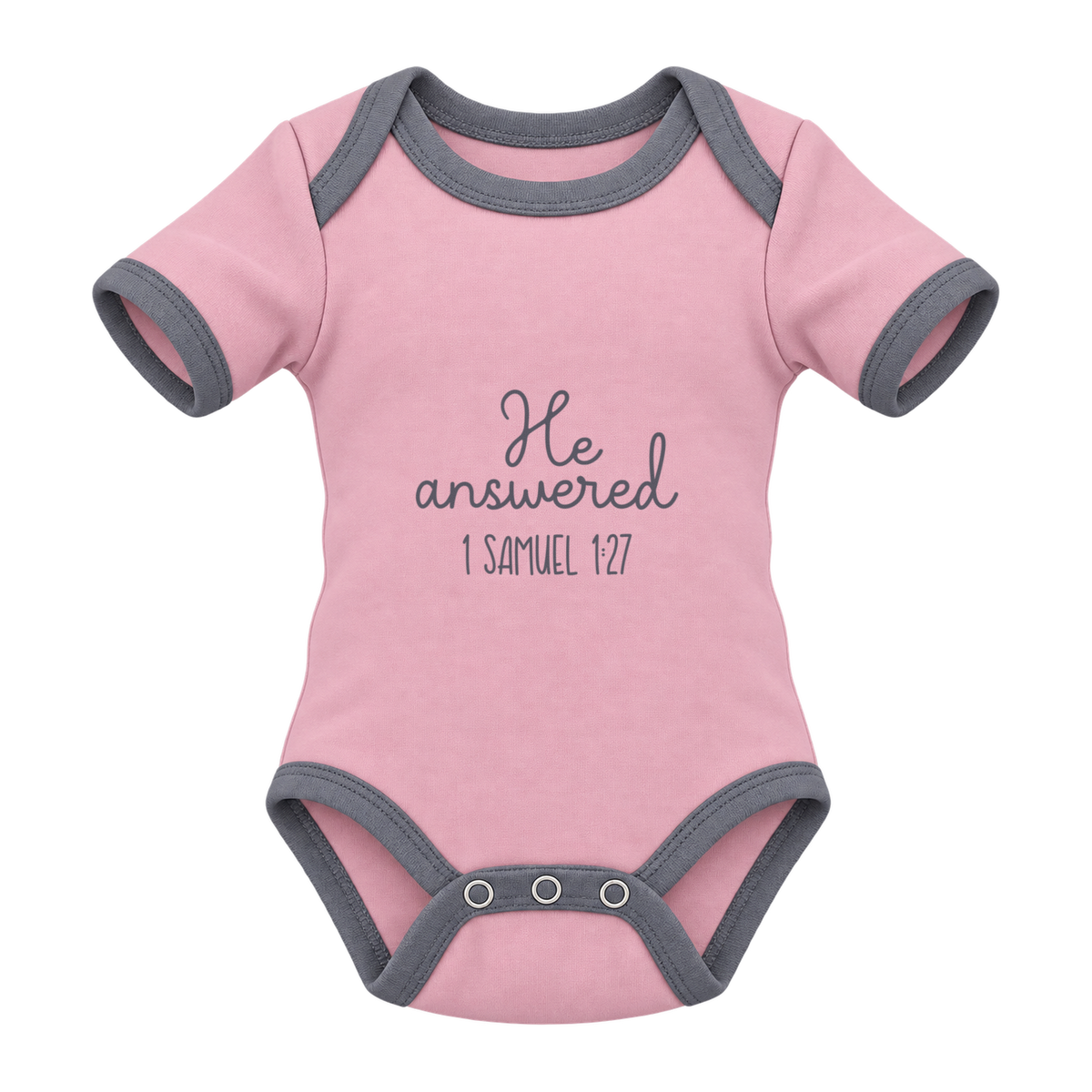 He Answered baby grow, Pink and Grey