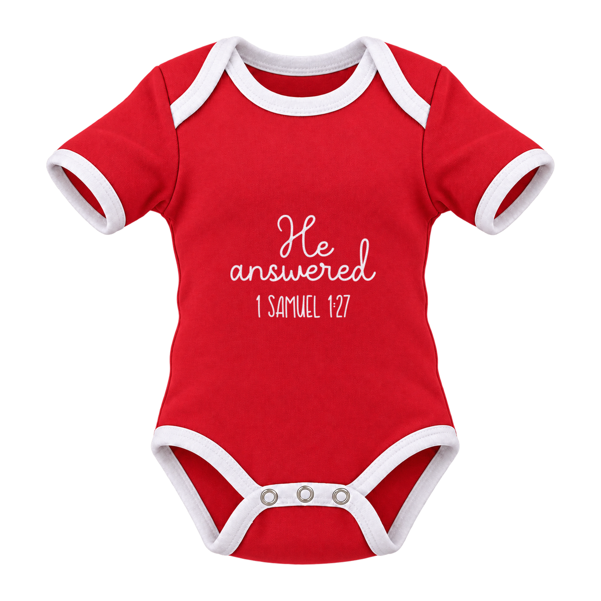 He Answered baby grow, Red and White