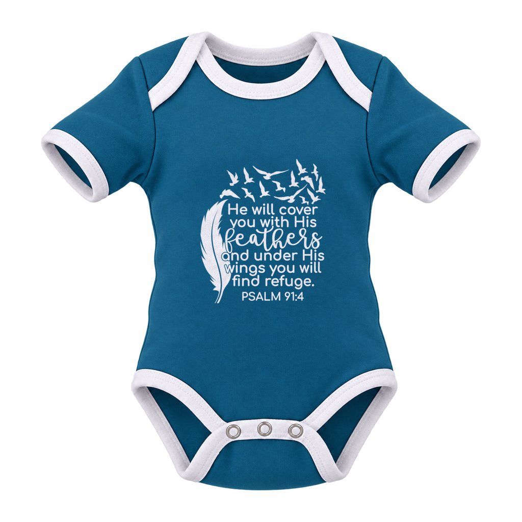 He Will Cover You – Psalm 91:4 baby grow, Teal