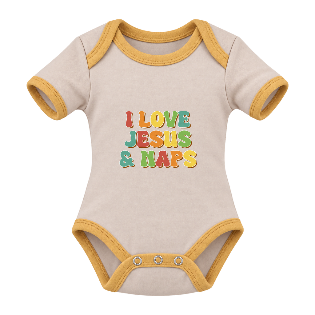 I Love Jesus & Naps baby grow, Cream and Yellow