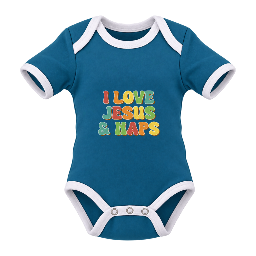 I Love Jesus & Naps baby grow, Teal