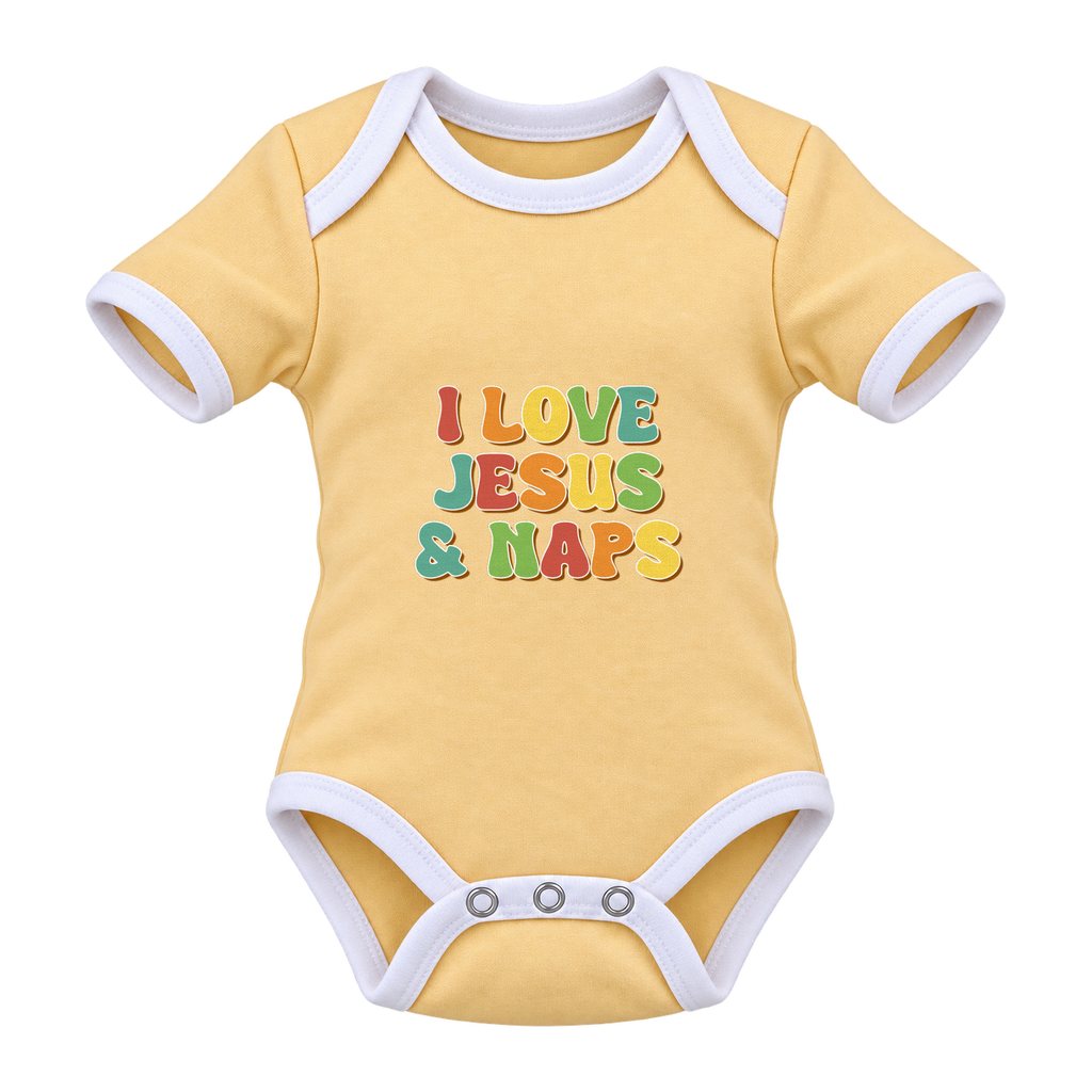 I Love Jesus & Naps baby grow, Yellow and White