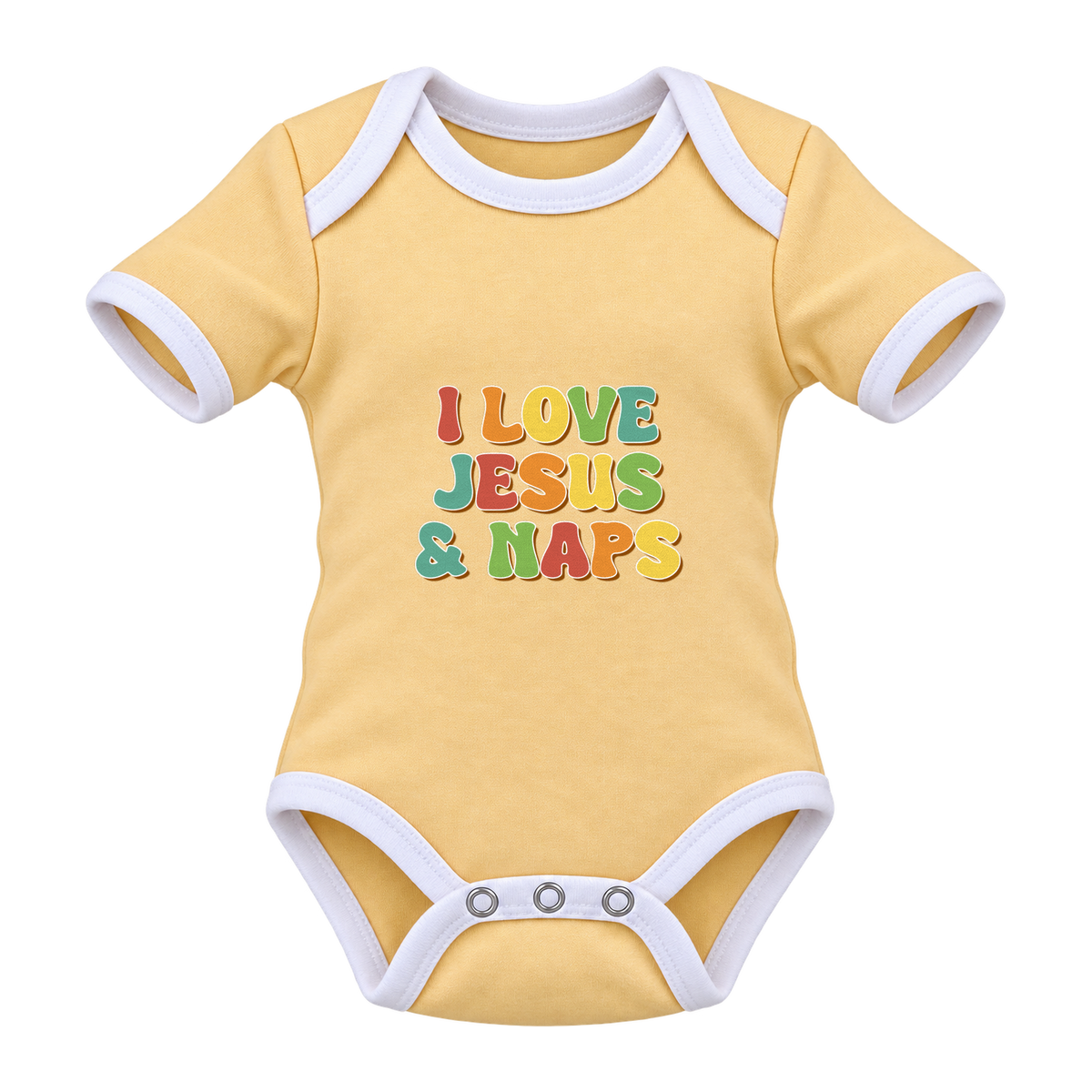 I Love Jesus & Naps baby grow, Yellow and White