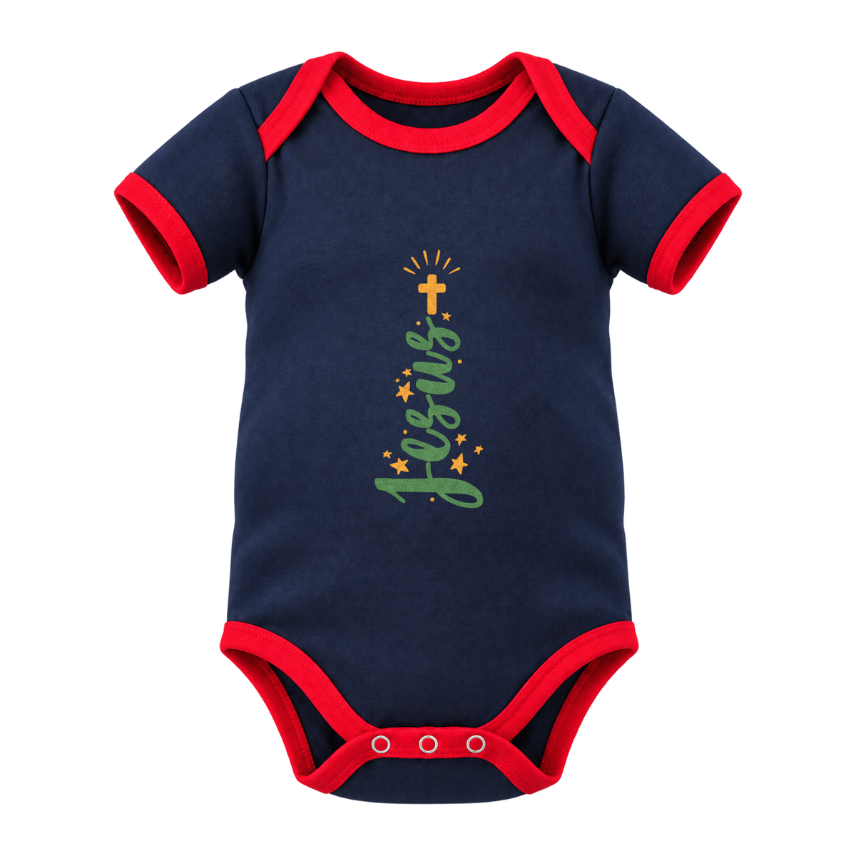 Jesus Tree baby grow, Navy with Red Trim