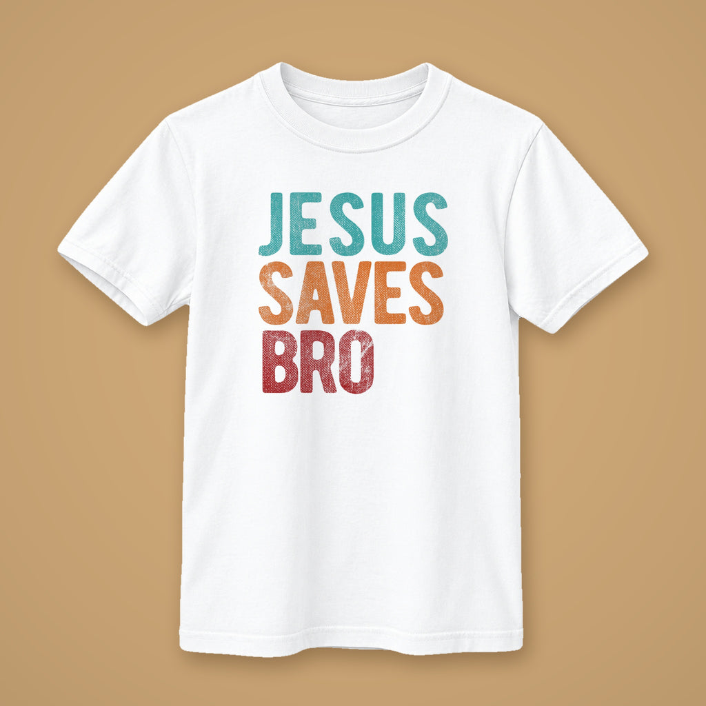 Jesus Saves Bro Kids Solid White Front