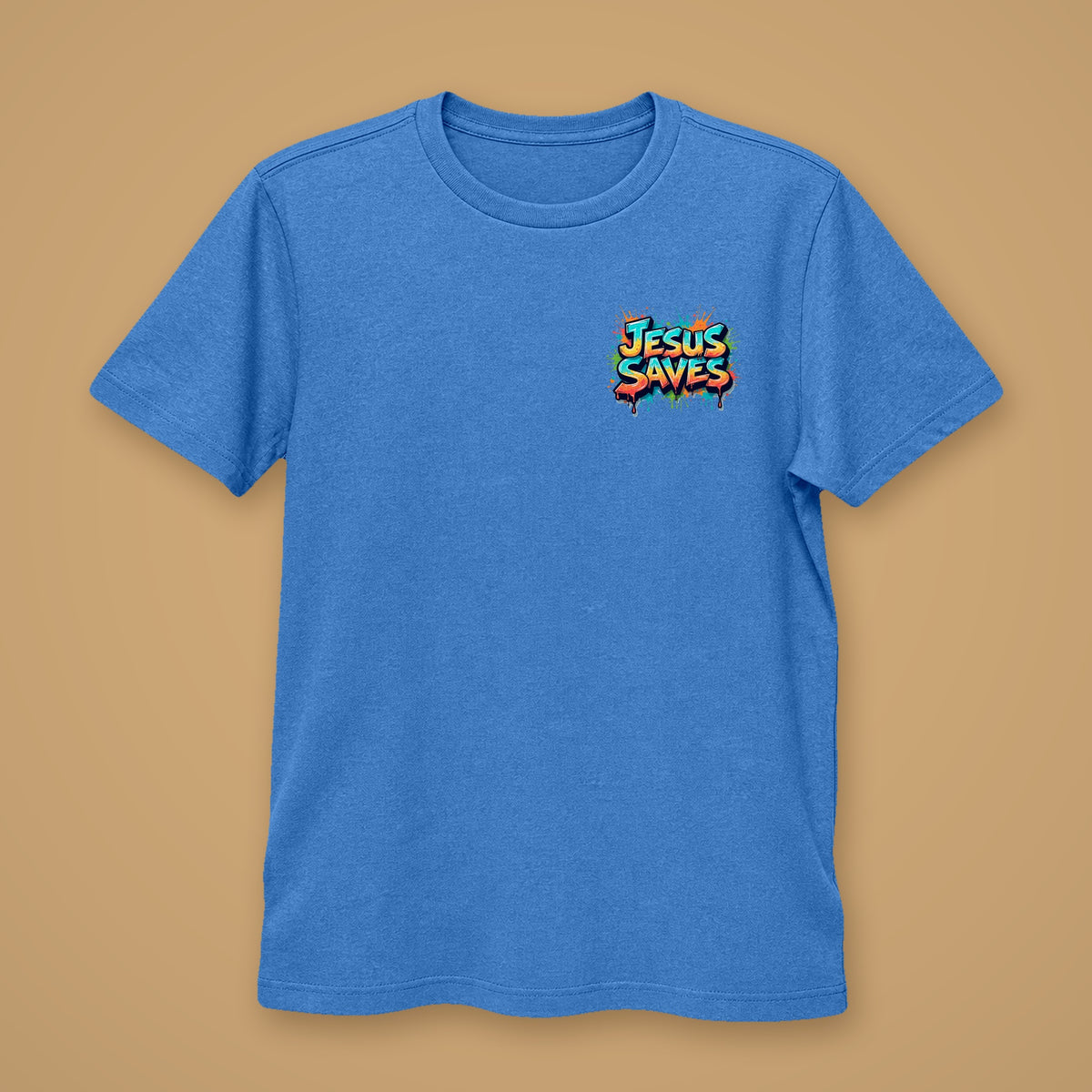 Jesus Saves Kids Blue Melange Front