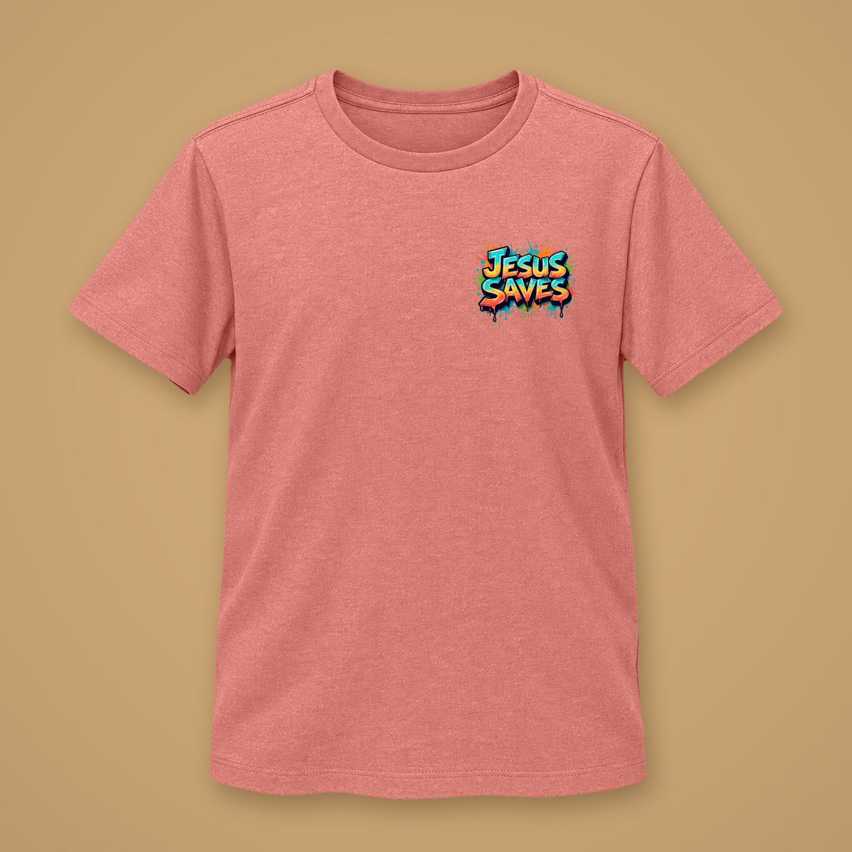 Jesus Saves Kids Pink Melange Front