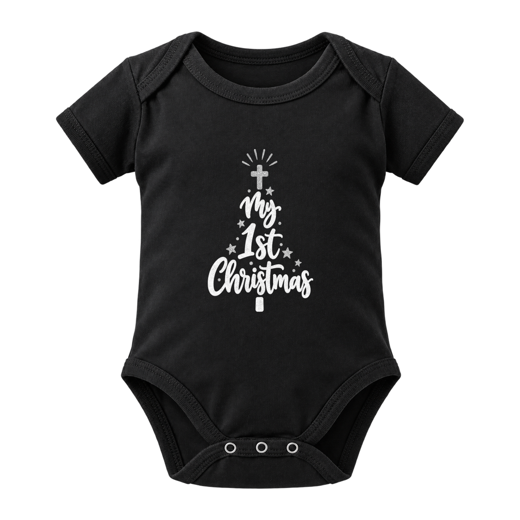My 1st Christmas Starlight Tree baby grow, Black