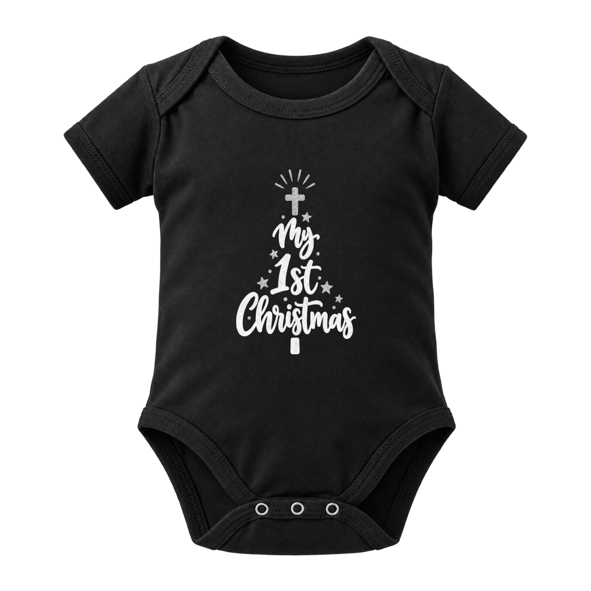My 1st Christmas Starlight Tree baby grow, Black