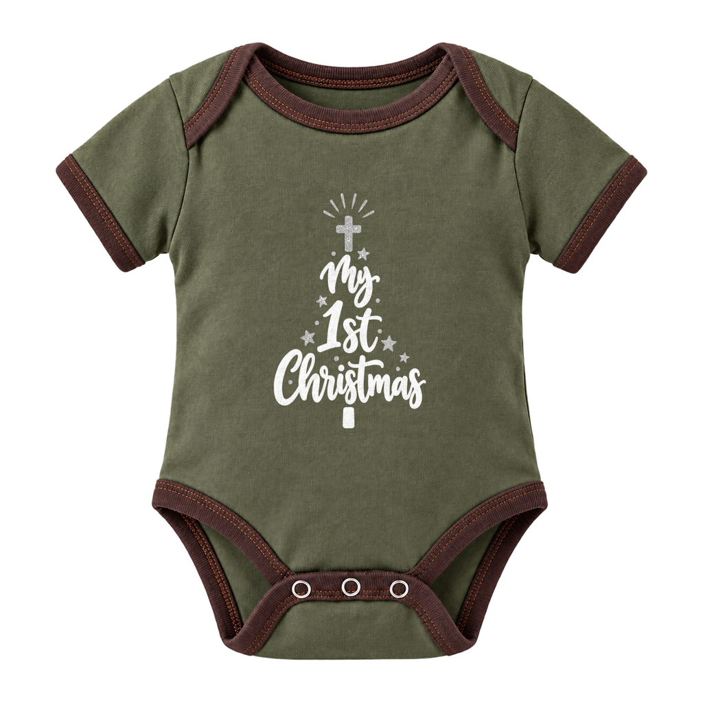 My 1st Christmas Starlight Tree baby grow, Olive