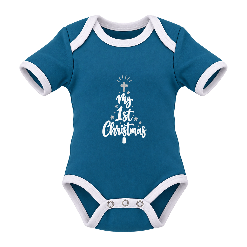 My 1st Christmas Starlight Tree baby grow, Teal