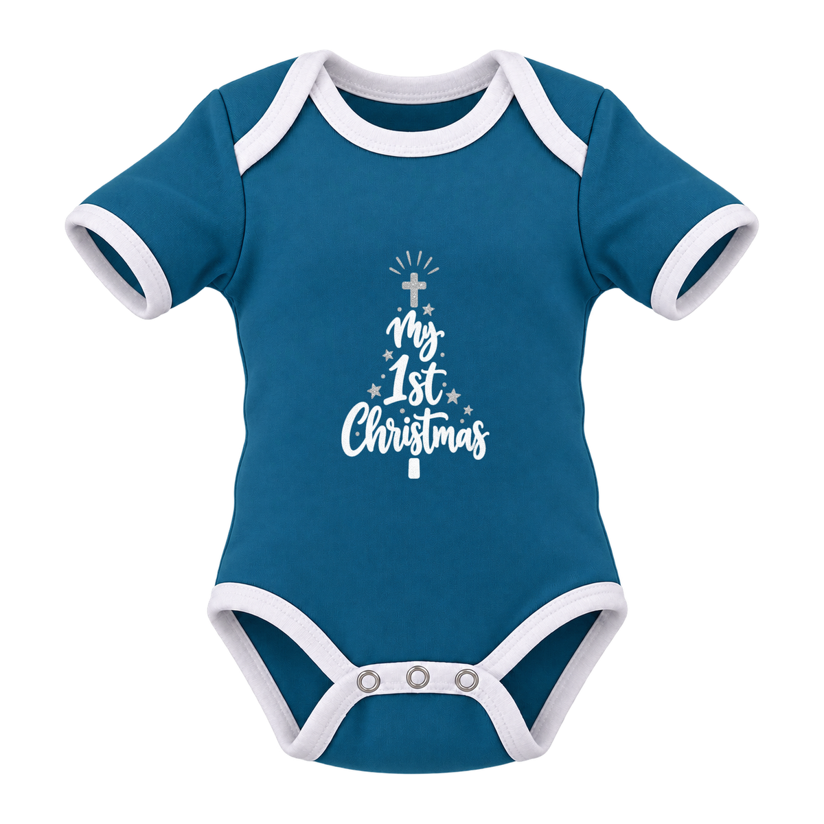 My 1st Christmas Starlight Tree baby grow, Teal