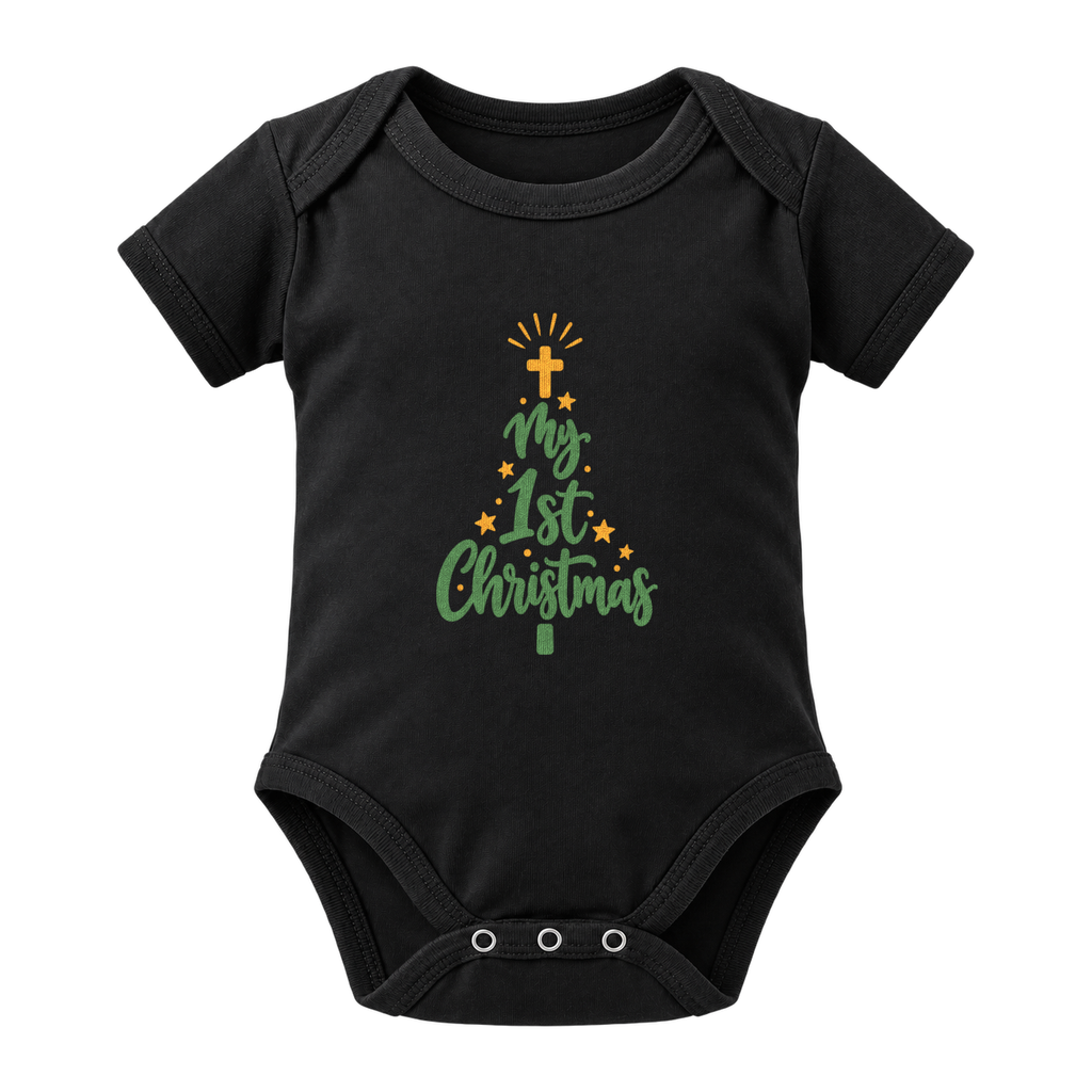 My 1st Christmas Tree baby grow, Black