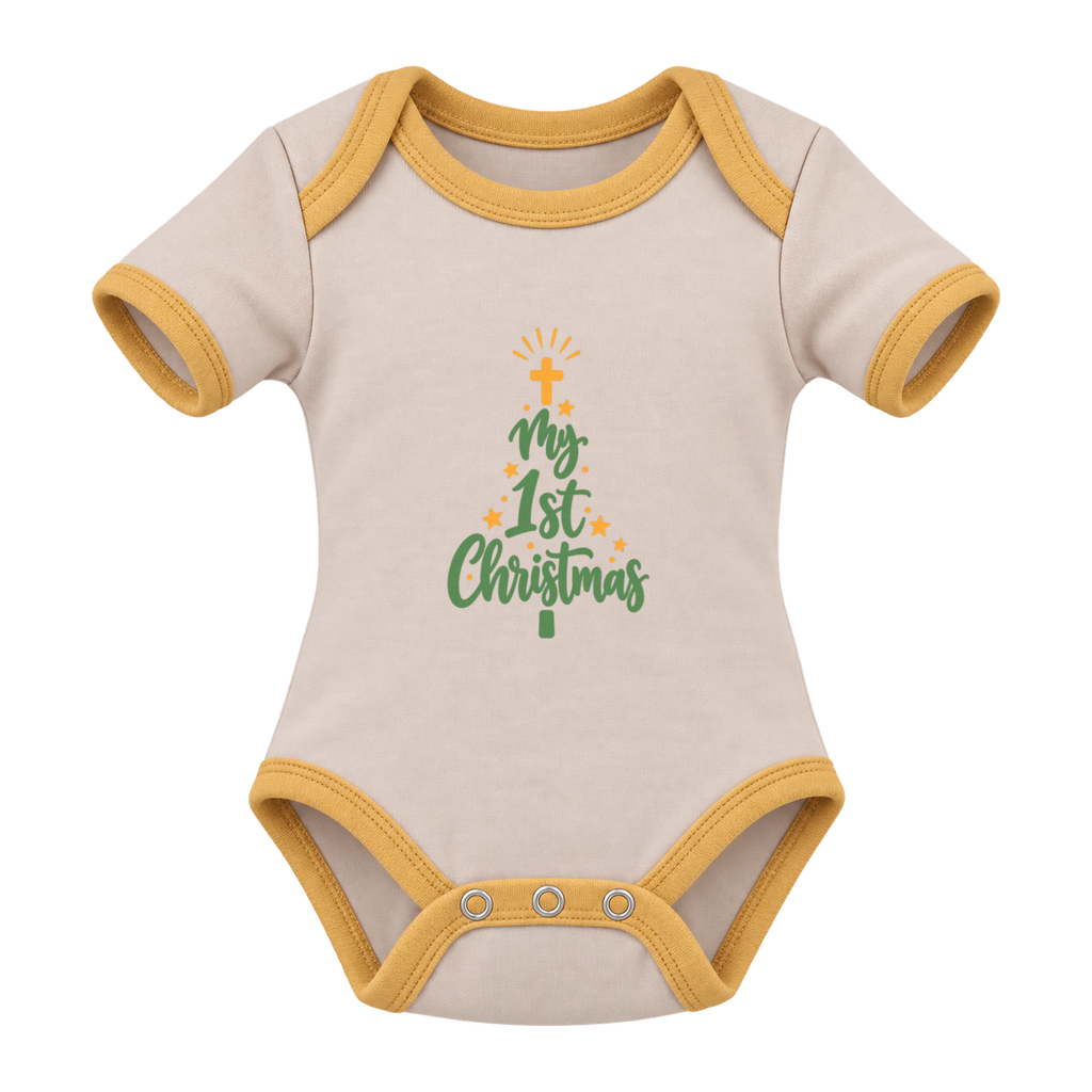 My 1st Christmas Tree baby grow, Cream and Yellow