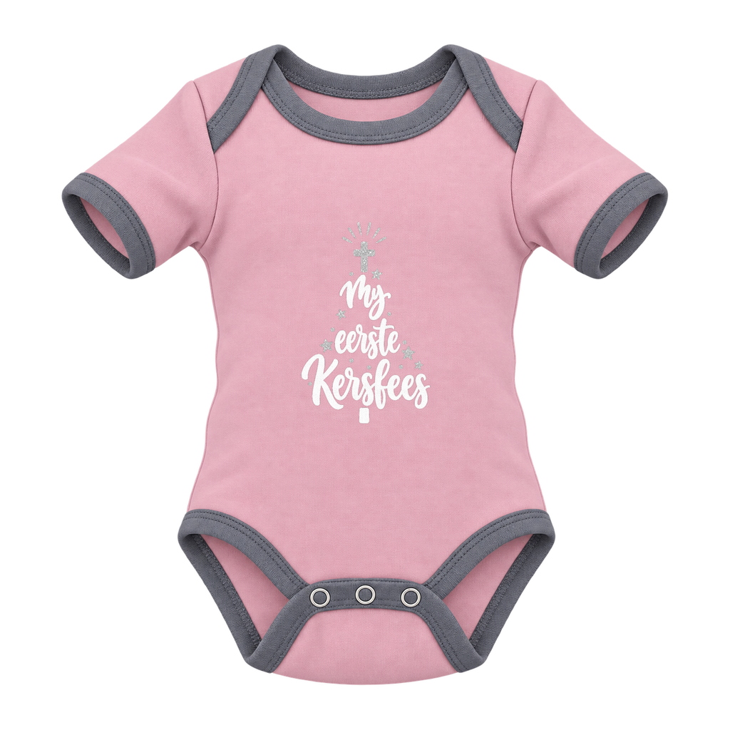 My Eerste Kersfees baby grow, Pink and Grey