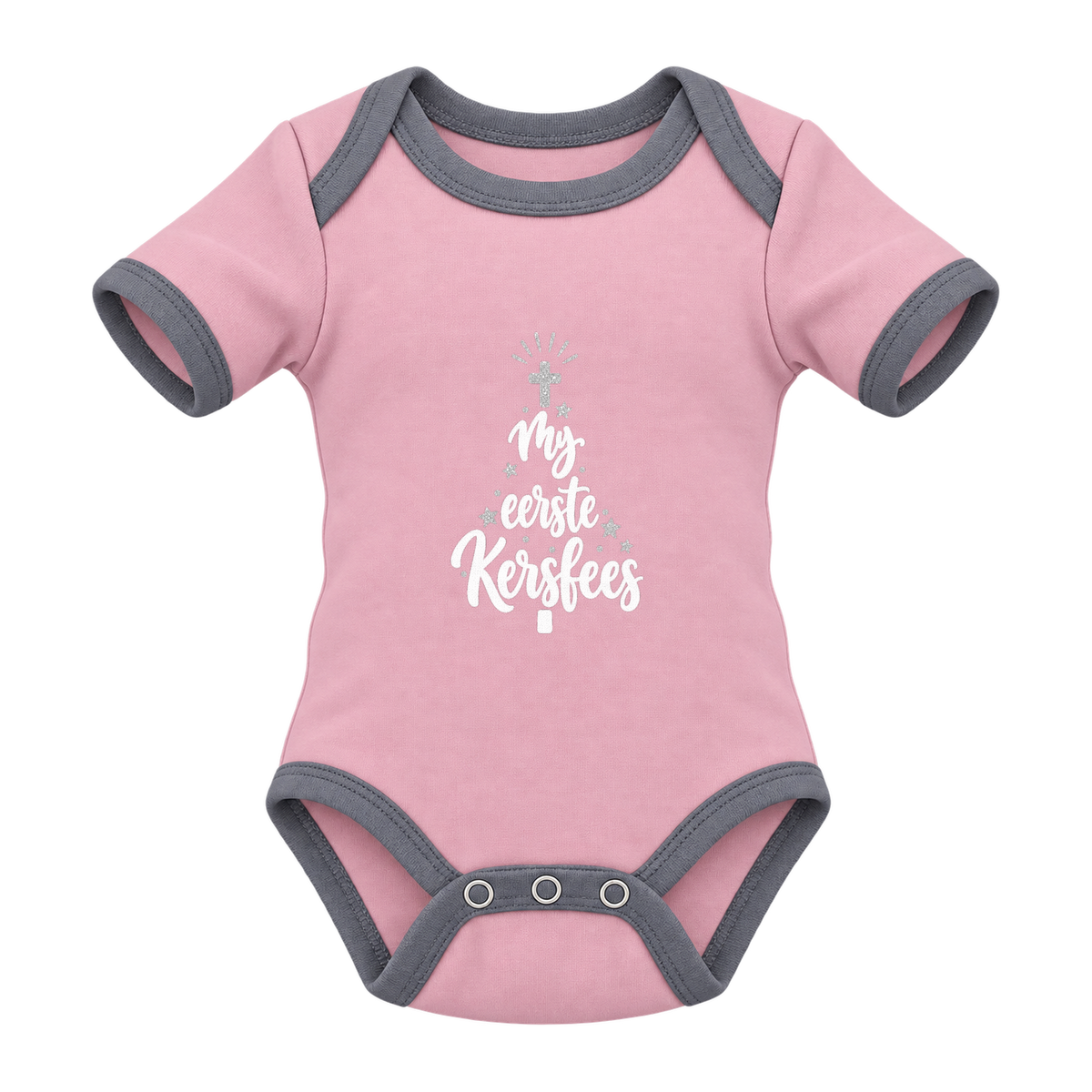 My Eerste Kersfees baby grow, Pink and Grey