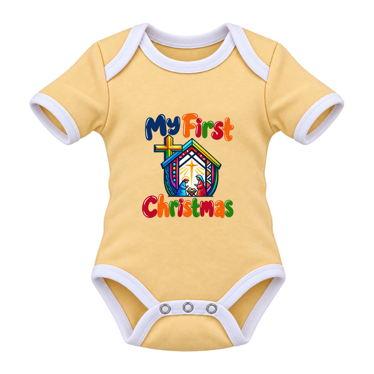My First Christmas Nativity baby grow, Yellow and White