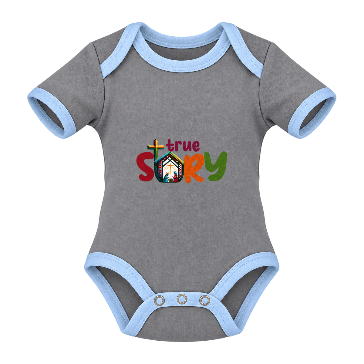 True Story baby grow, Grey and Blue