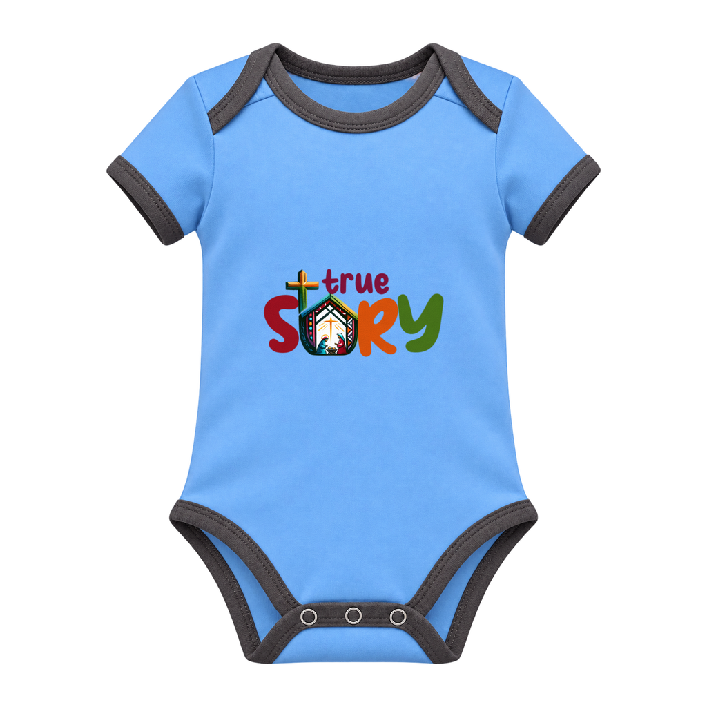 True Story baby grow, Light Blue and Charcoal
