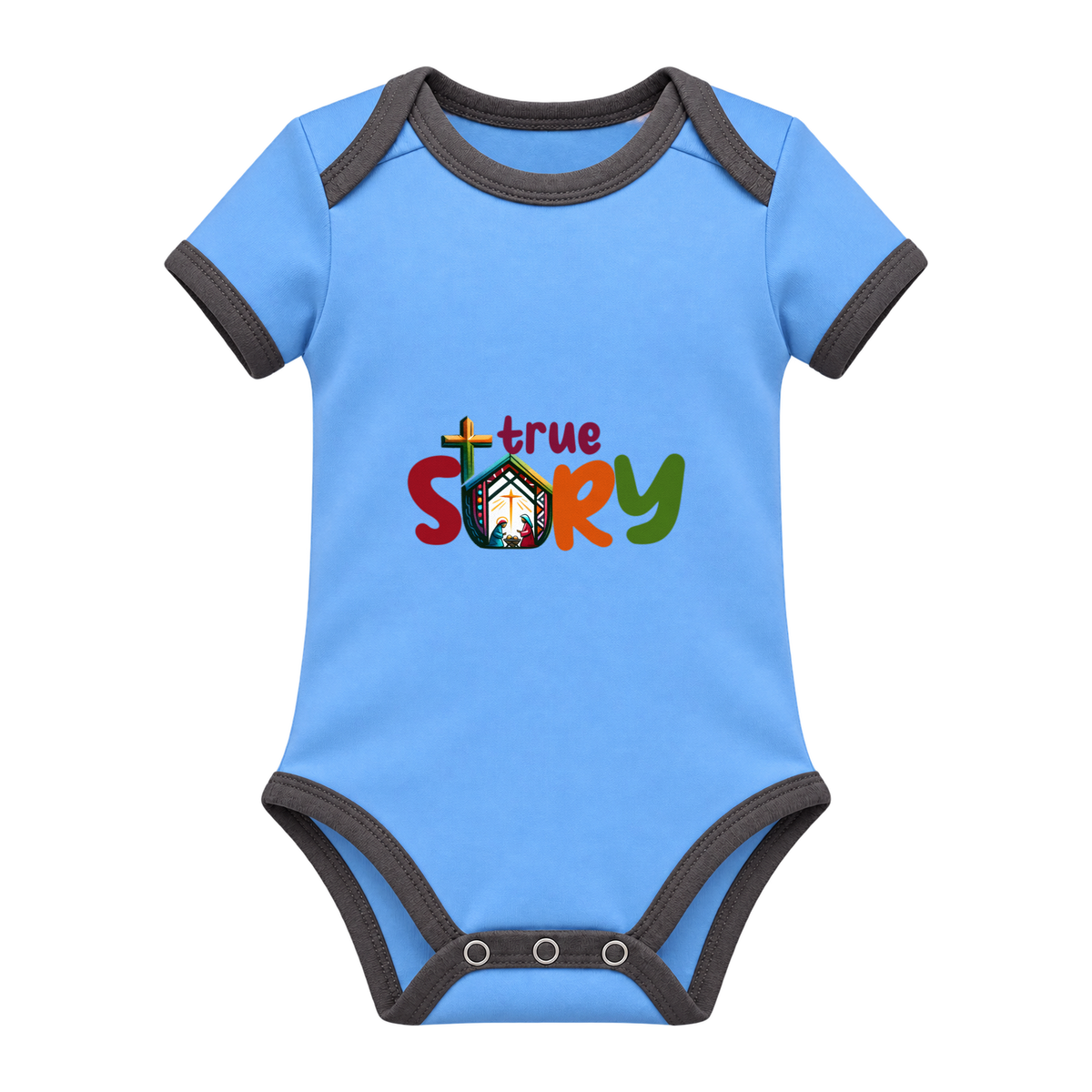 True Story baby grow, Light Blue and Charcoal