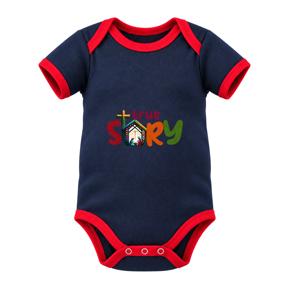True Story baby grow, Navy with Red Trim