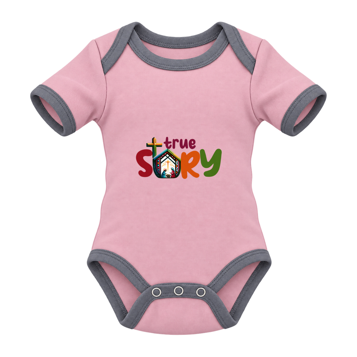 True Story baby grow, Pink and Grey