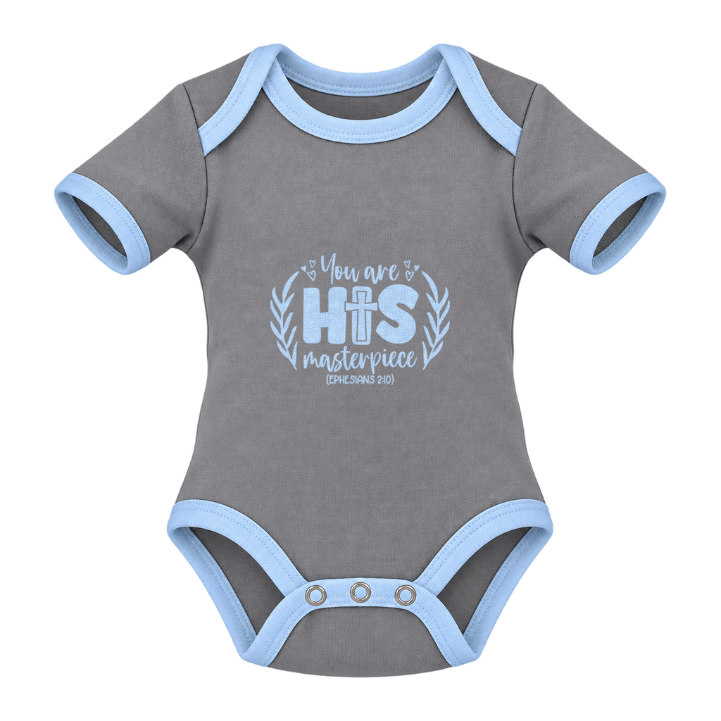 You Are His Masterpiece baby grow, Grey and Blue