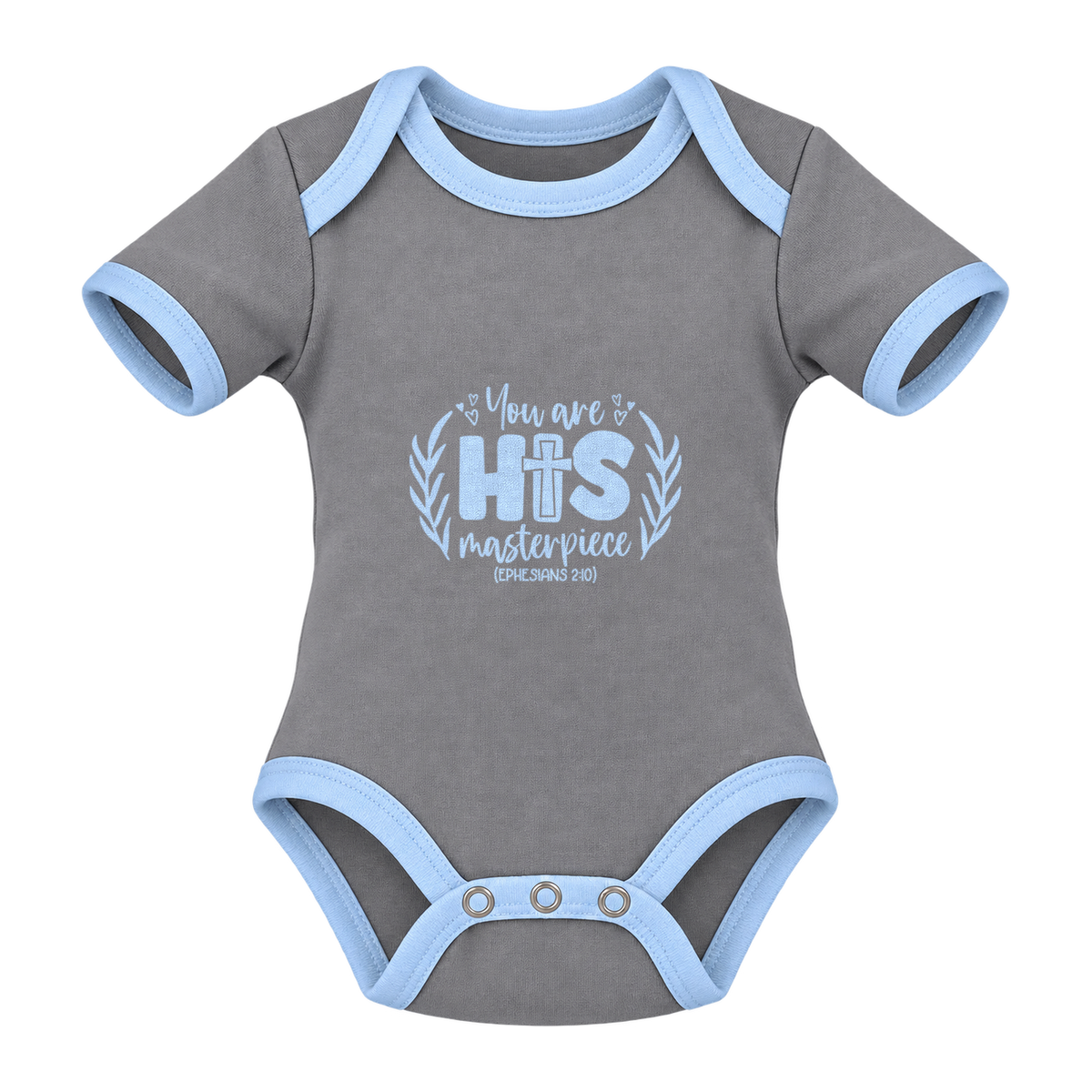 You Are His Masterpiece baby grow, Grey and Blue