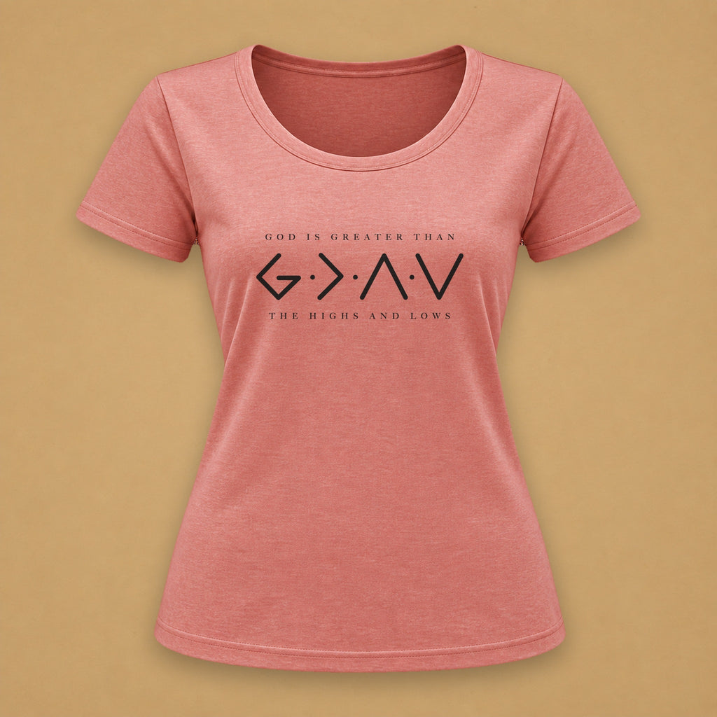 God is Greater Fitted Tee – Pink Melange