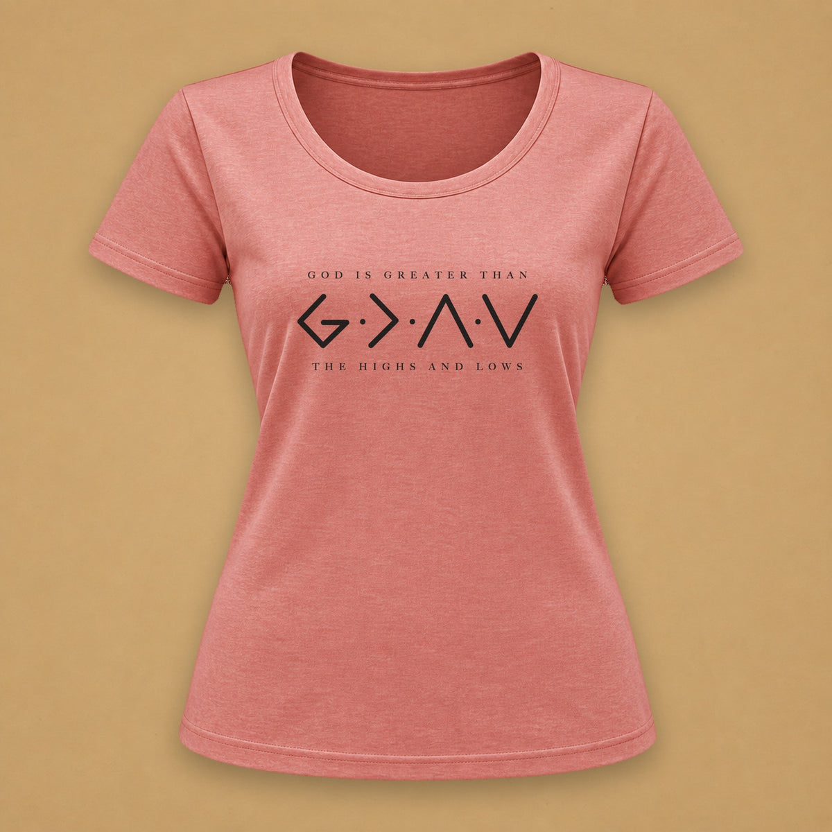 God is Greater Fitted Tee – Pink Melange