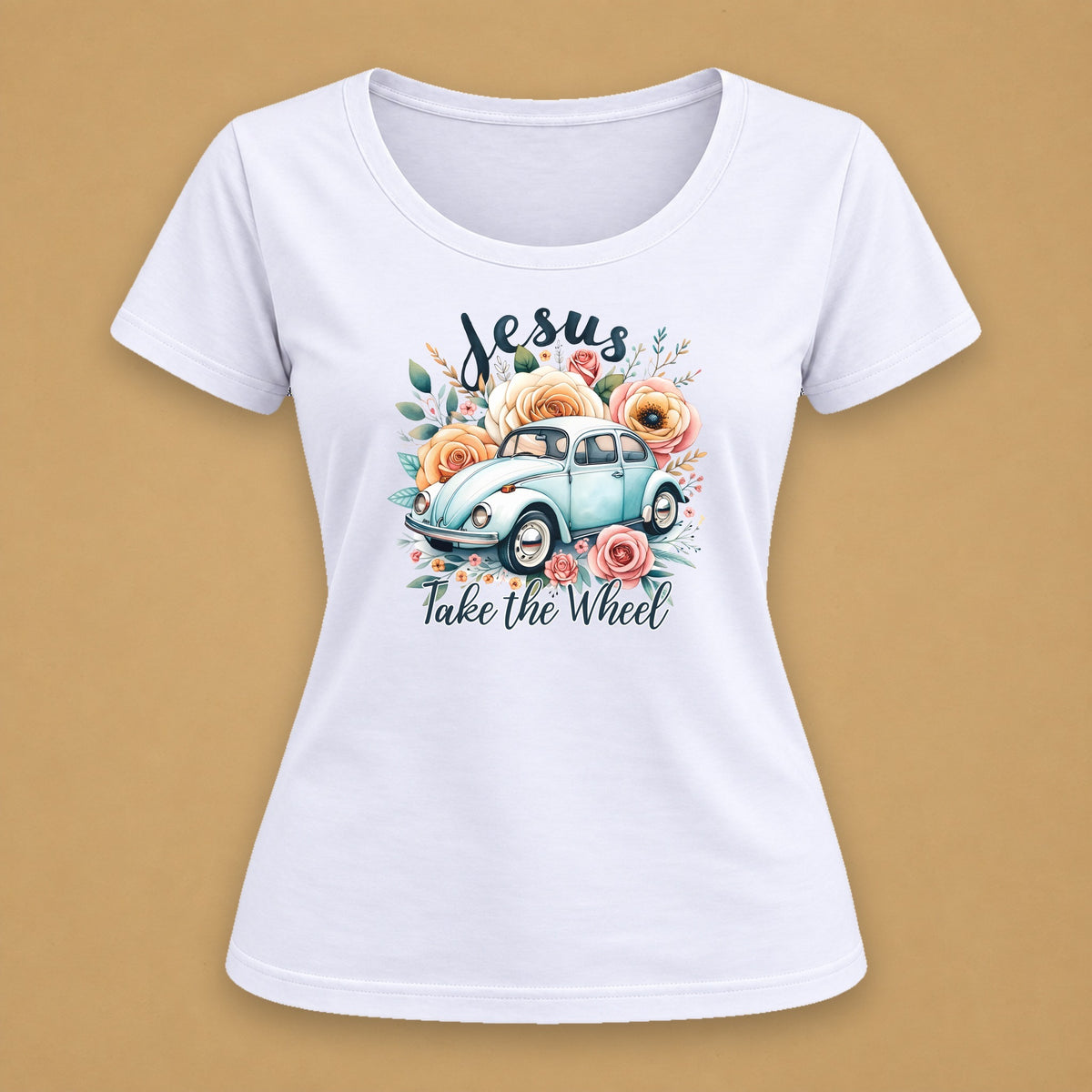 Jesus Take The Wheel Fitted Tee – Solid White