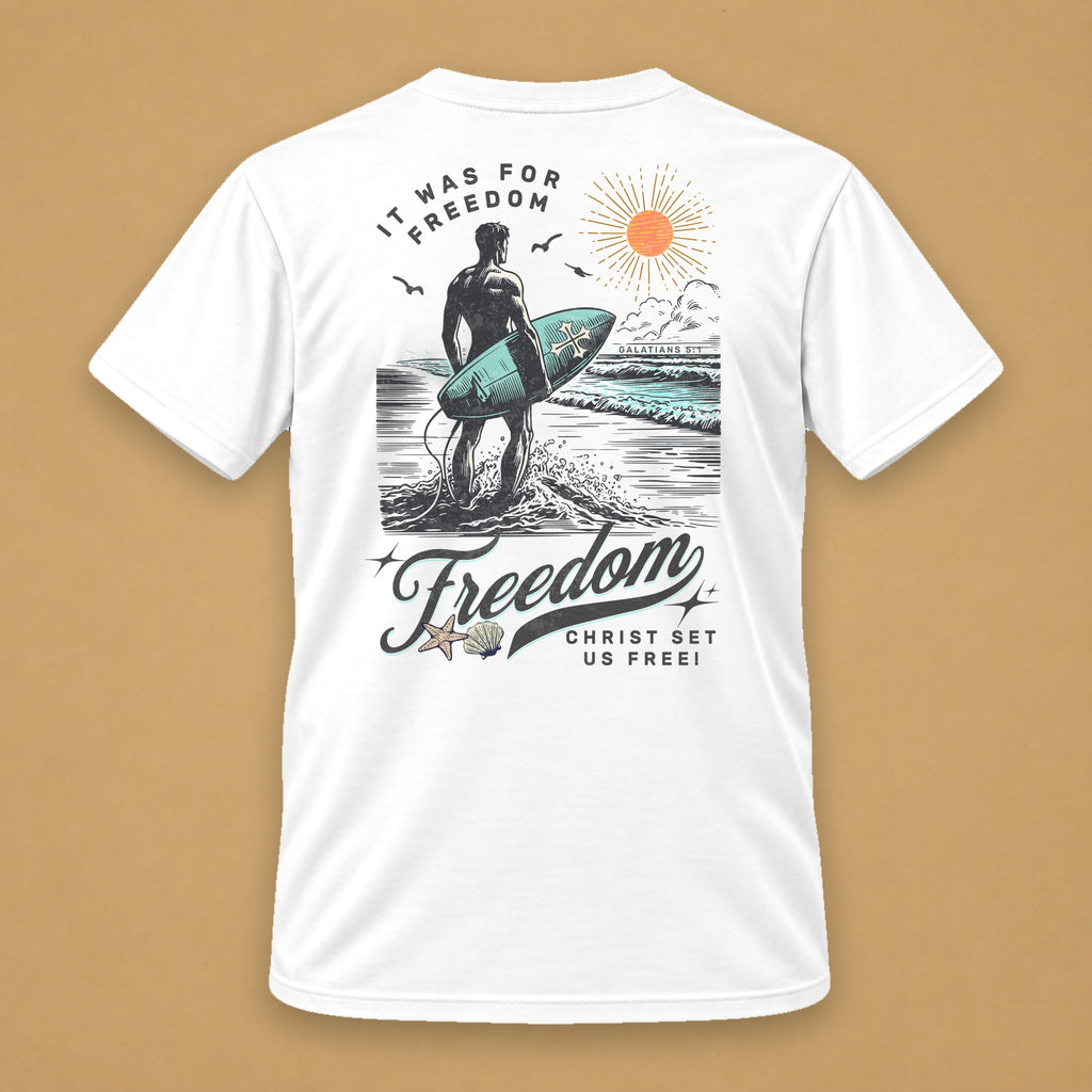 Surfer & Shell Men's Tee – White – back