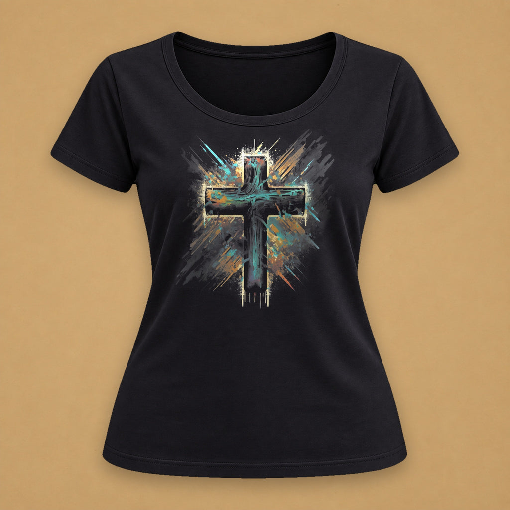 Shining Cross Fitted Tee – Black