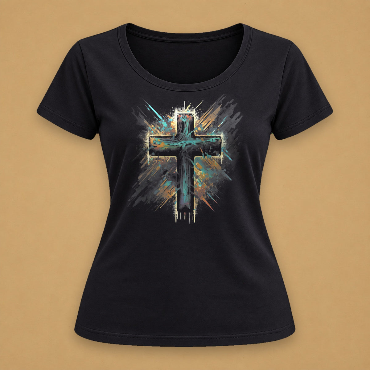 Shining Cross Fitted Tee – Black