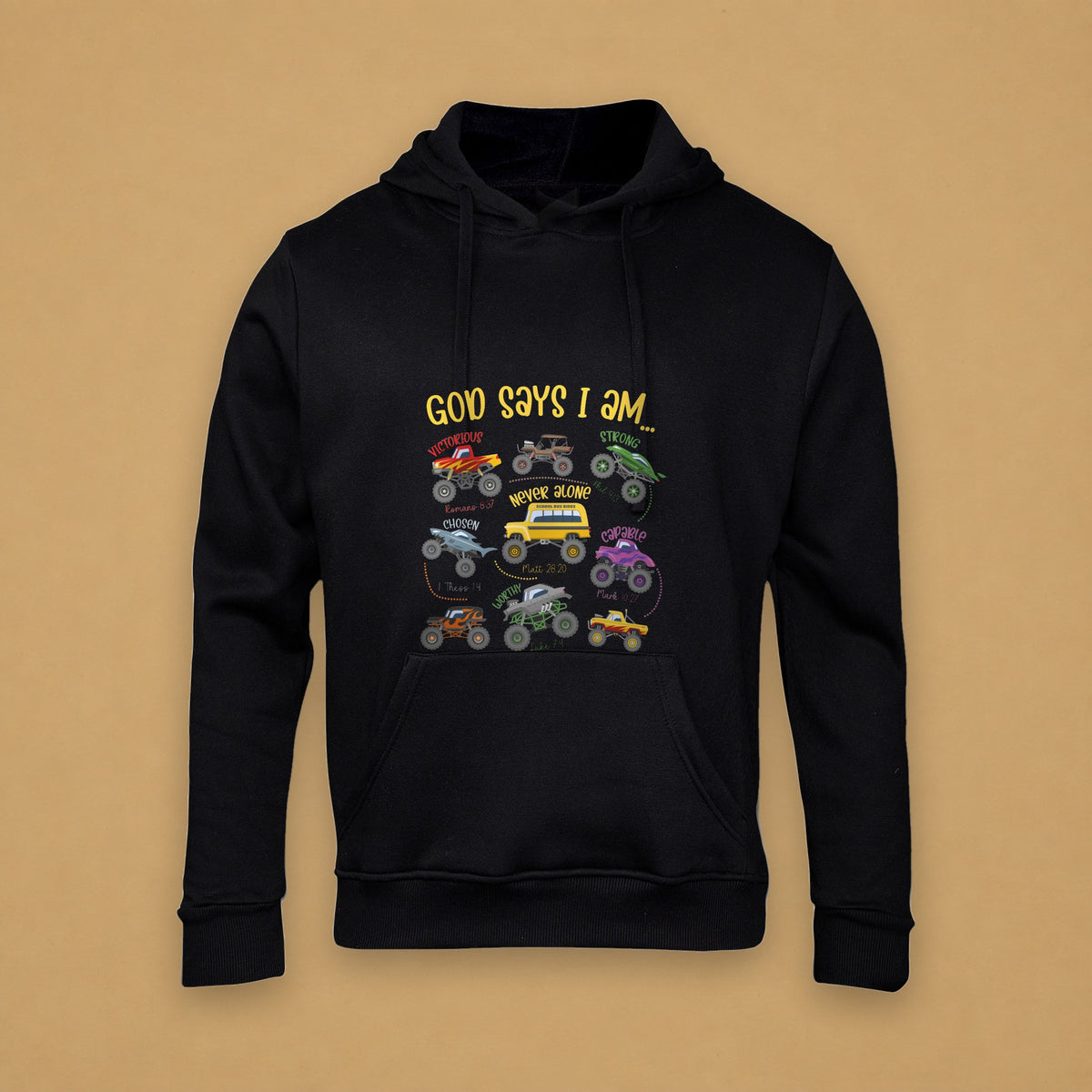 God Says I Am Kids Hoodie – Black