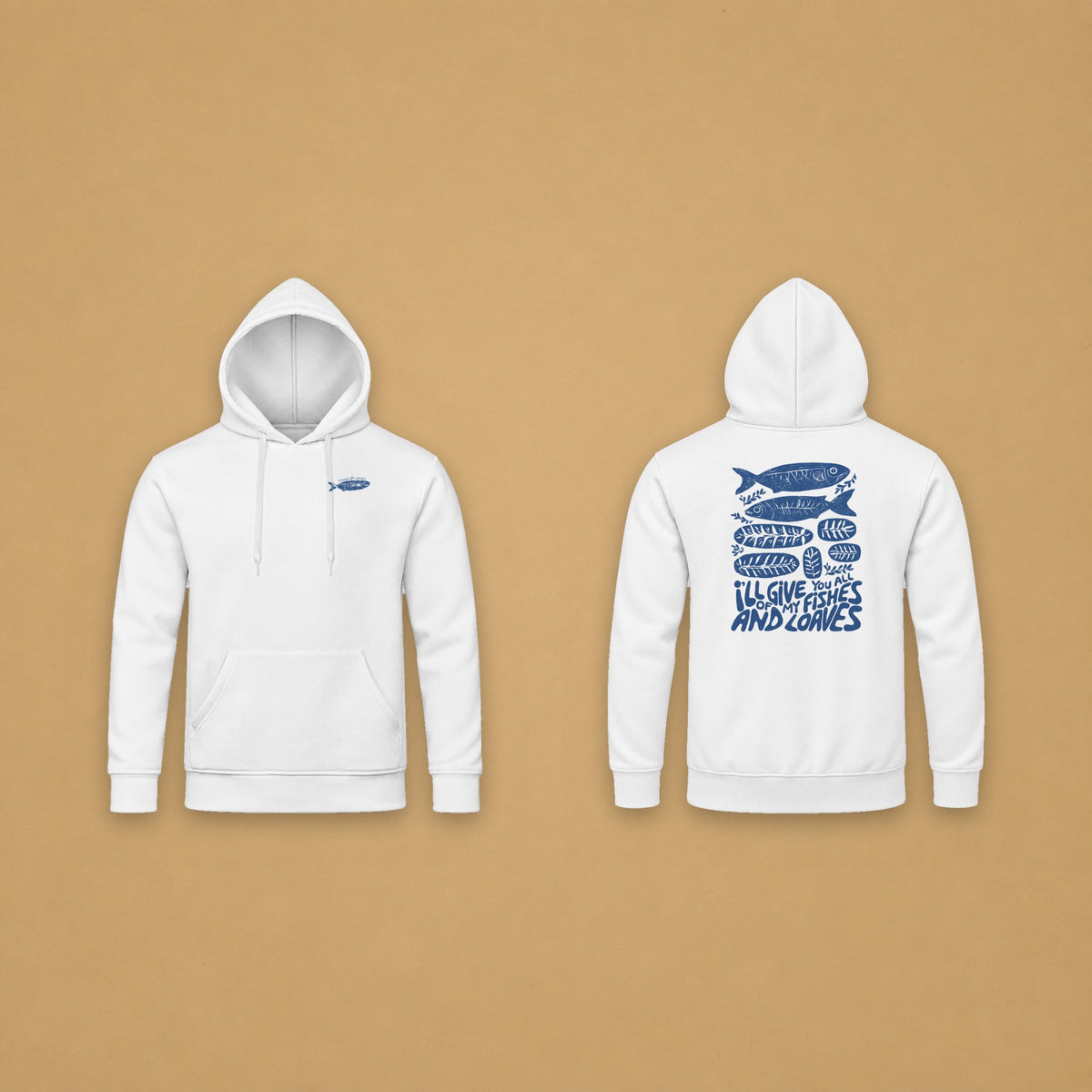 Fishes & Loaves Hoodie – White – front and back