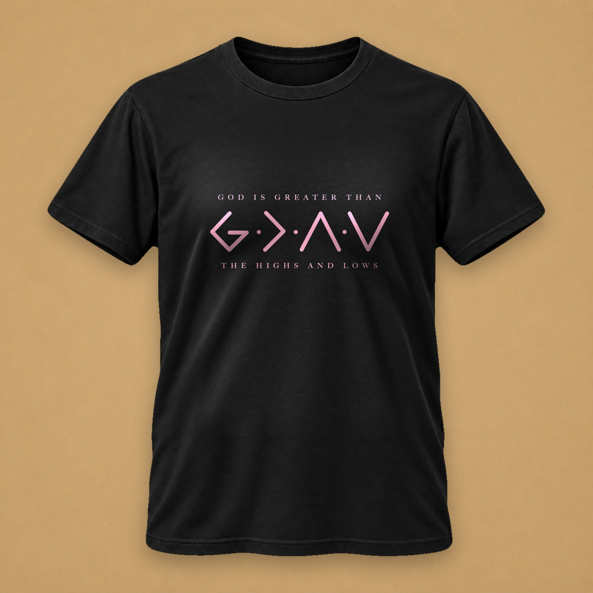 God Is Greater - Classic (Baby Pink Print) – Black, baby pink print