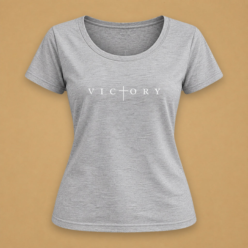 Victory in White Fitted Tee – Light Gray