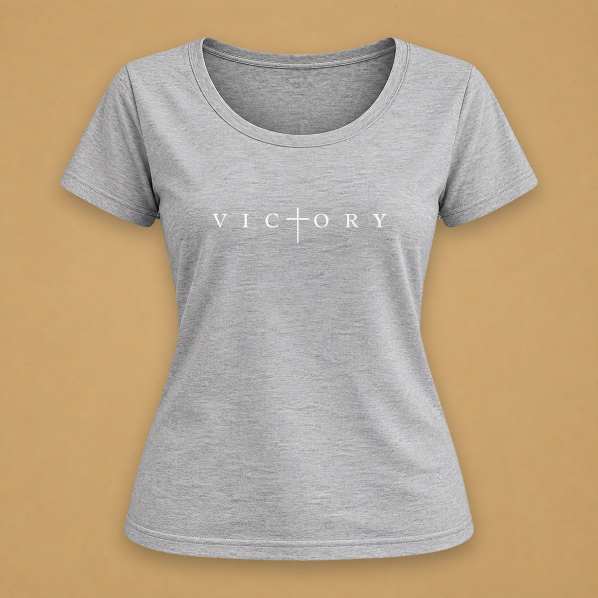 Victory in White Fitted Tee – Light Gray