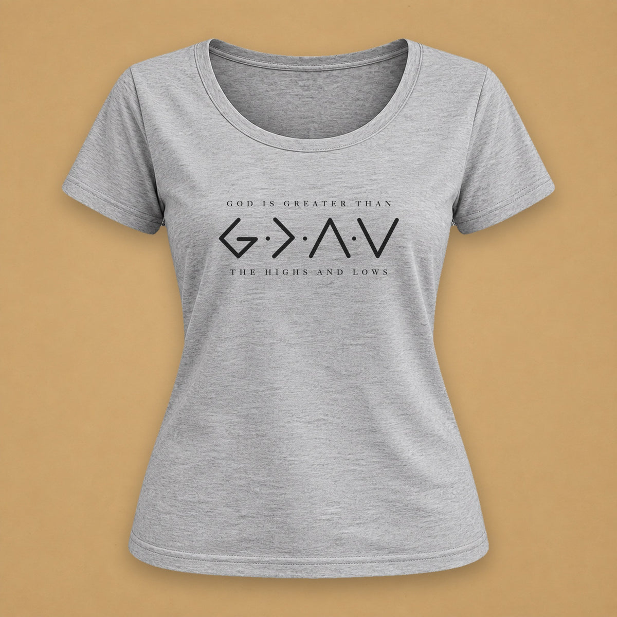 God is Greater Fitted Tee – Light Gray