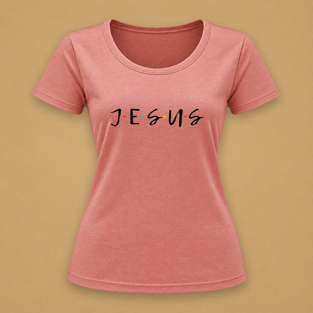 Jesus Friends Fitted Tee – Pink Melange