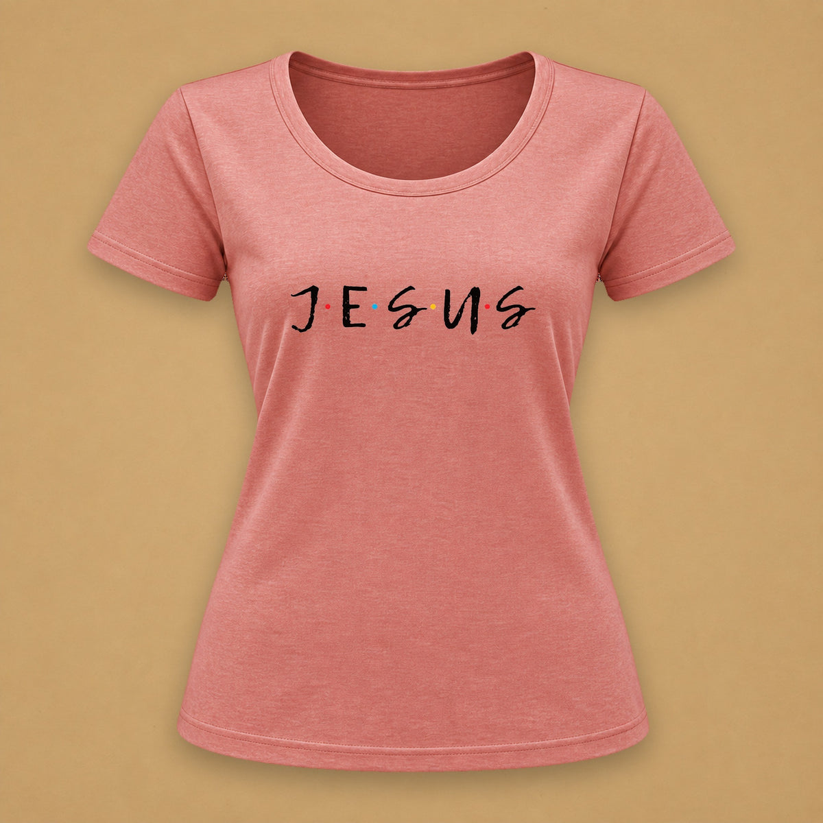 Jesus Friends Fitted Tee – Pink Melange
