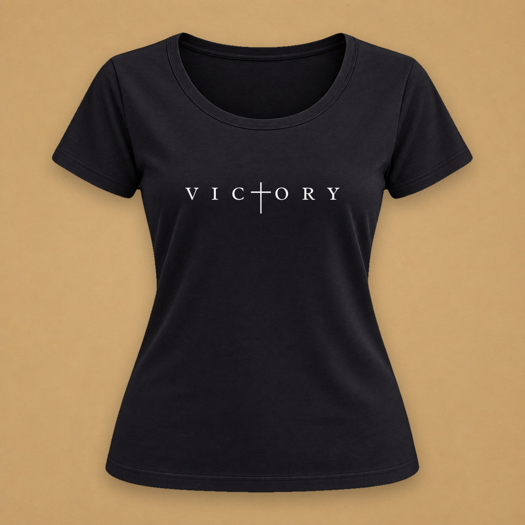 Victory in White Fitted Tee – Black