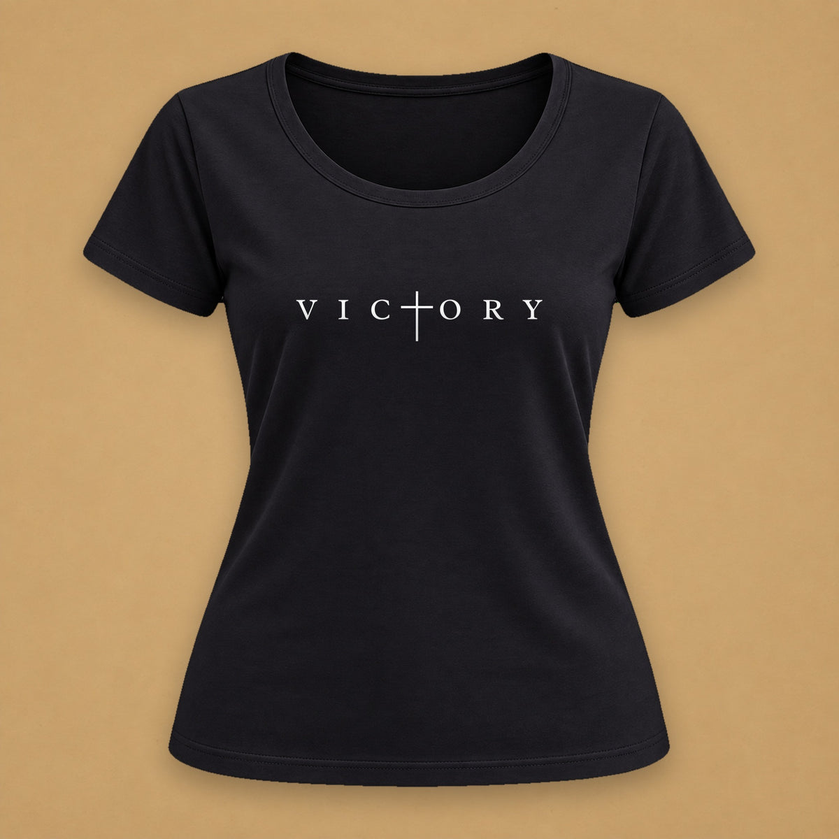 Victory in White Fitted Tee – Black